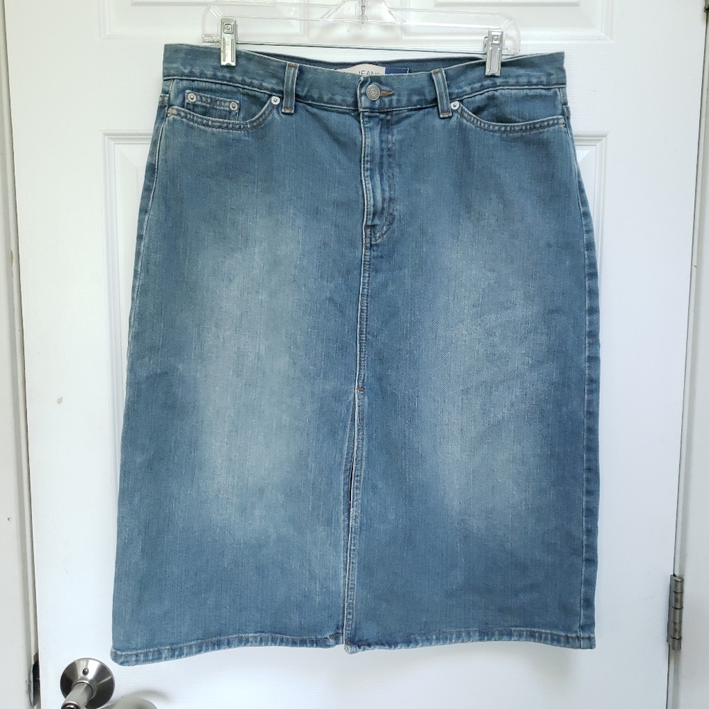 GAP Blue 100% Cotton A-Line Front Slit Denim Midi Skirt